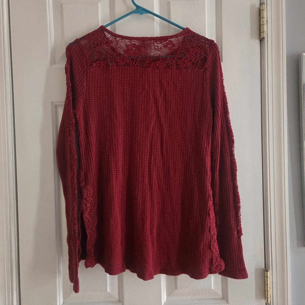 Knox Rose Deep Red Lace Long Sleeve Medium Top - Picture 2 of 5